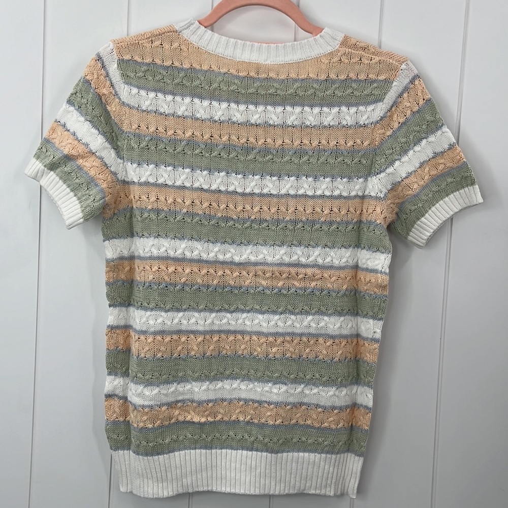 🆕Hem & Thread Sage/Coral Sweater Striped Short Sleeve Textured S,M & L - Picture 9 of 11